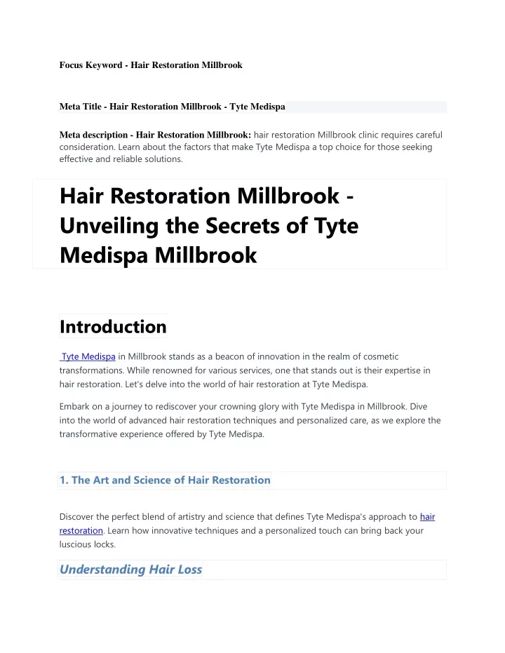 focus keyword hair restoration millbrook