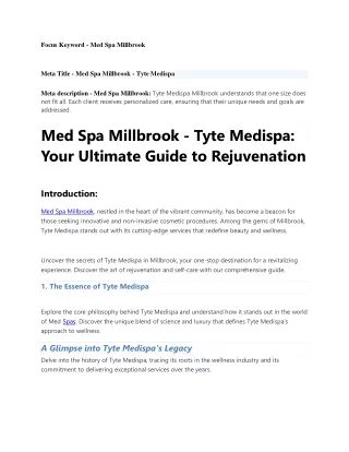 Med Spa Millbrook - Tyte Medispa Your Ultimate Guide to Rejuvenation (1)