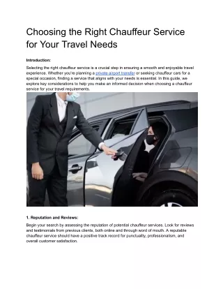 Choosing the Right Chauffeur Service for Your Travel Needs