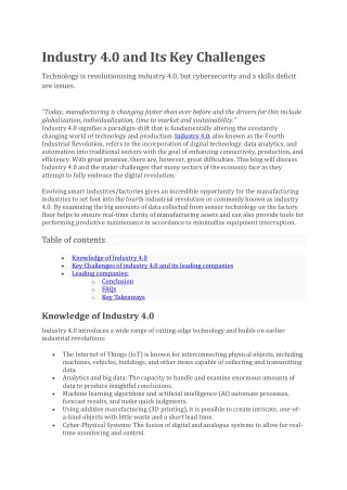 industry 4 0 and its key challenges