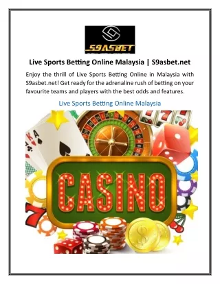 Live Sports Betting Online Malaysia S9asbet.net1