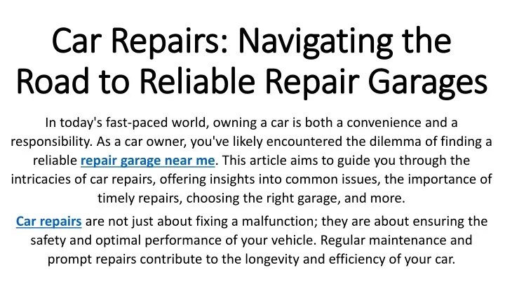 car repairs navigating the road to reliable repair garages
