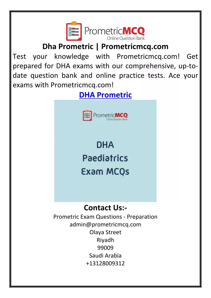dha prometric prometricmcq com test your