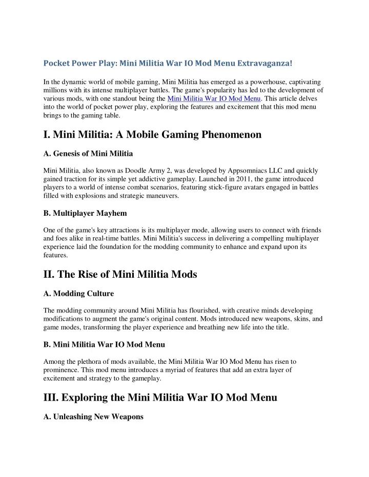 pocket power play mini militia war io mod menu