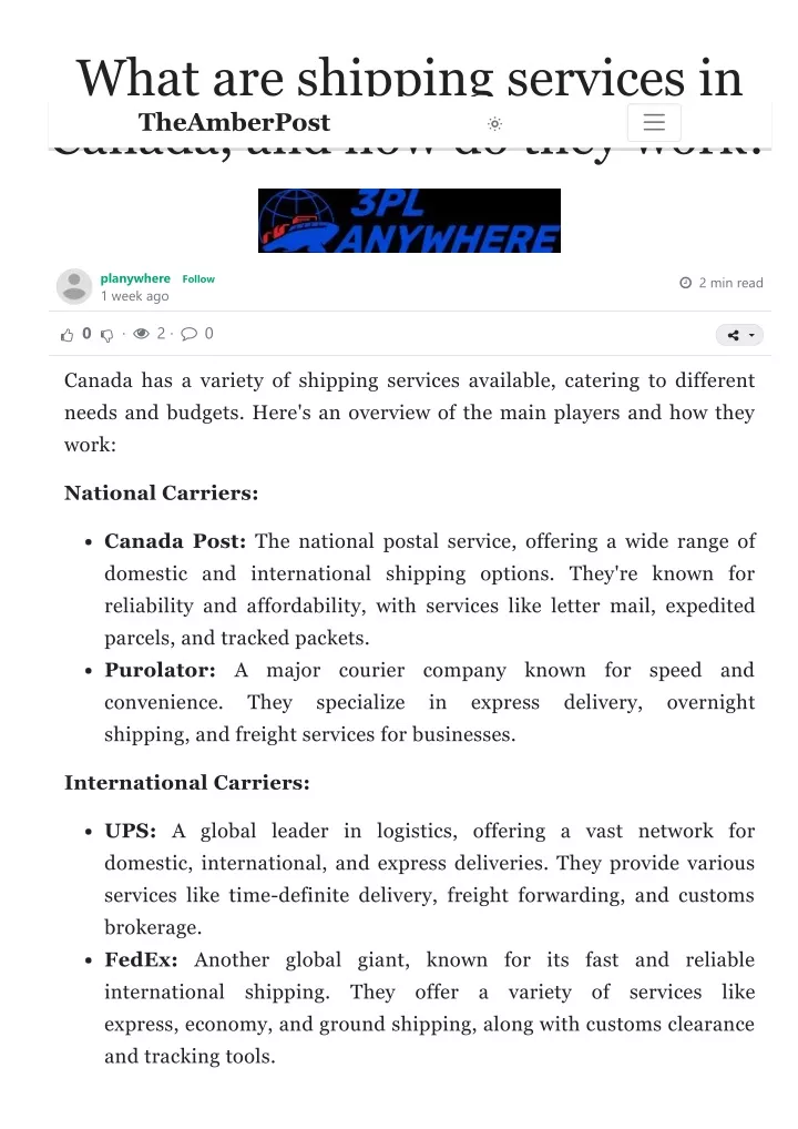 what are shipping services in canada