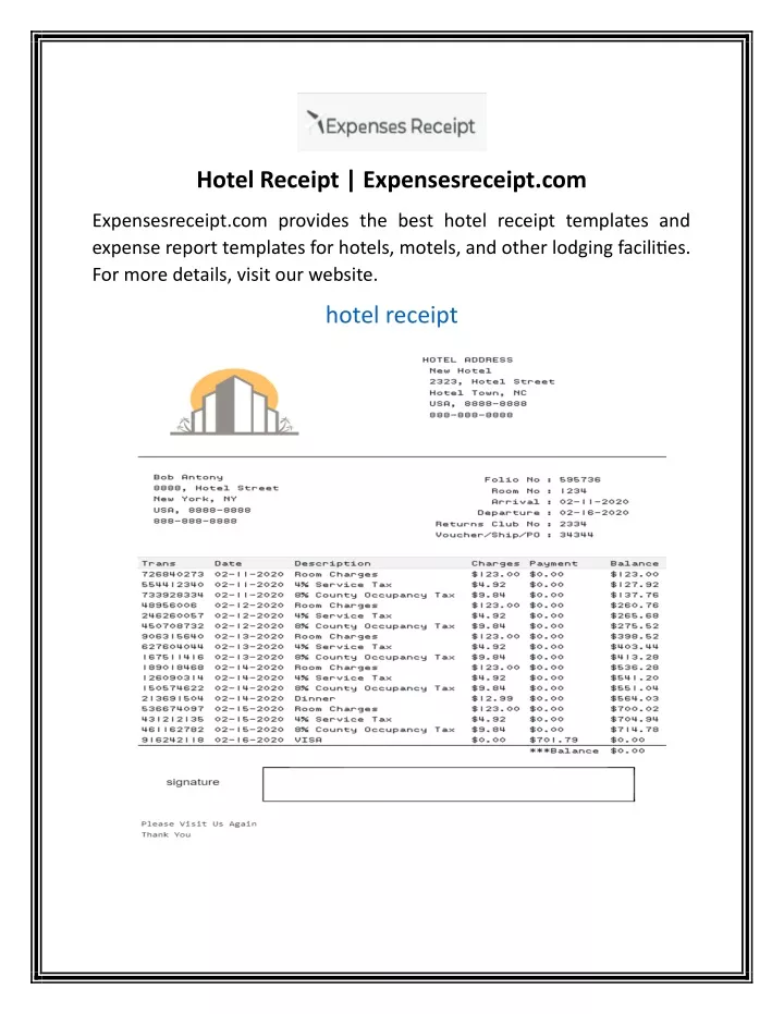 hotel receipt expensesreceipt com