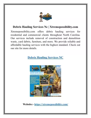 Debris Hauling Services Nc | Xtremepossibility.com