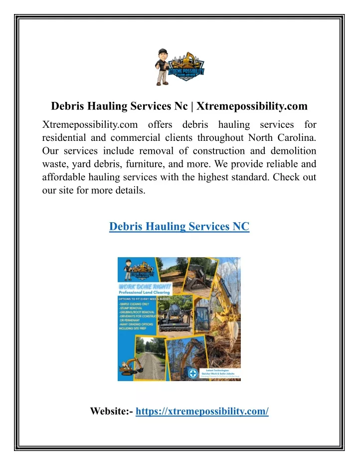 debris hauling services nc xtremepossibility com