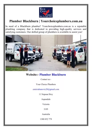 Plumber Blackburn  Yourchoiceplumbers.com.au