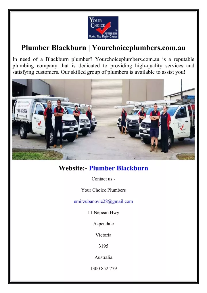 plumber blackburn yourchoiceplumbers com au