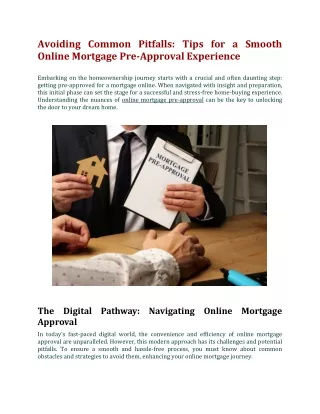 Avoiding Common Pitfalls Tips for a Smooth Online Mortgage Pre Approval Experience