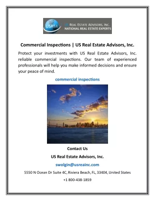 Commercial Inspections  US Real Estate Advisors, Inc.