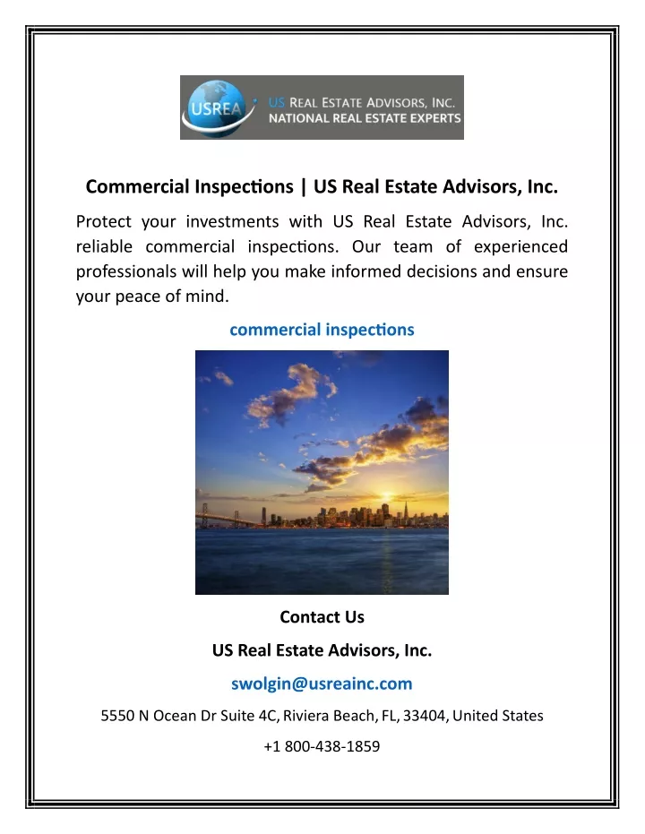 commercial inspections us real estate advisors inc