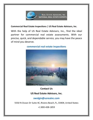 Commercial Real Estate Inspections  US Real Estate Advisors, Inc.