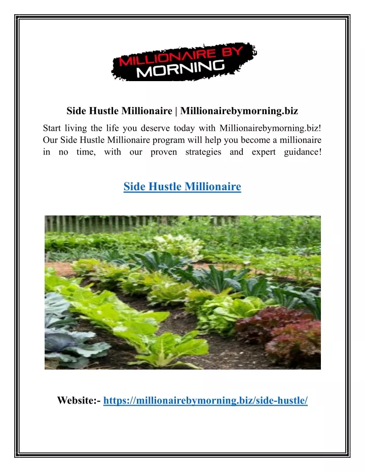 side hustle millionaire millionairebymorning biz