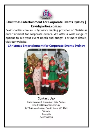 Christmas Entertainment For Corporate Events Sydney  Eekidsparties.com.au