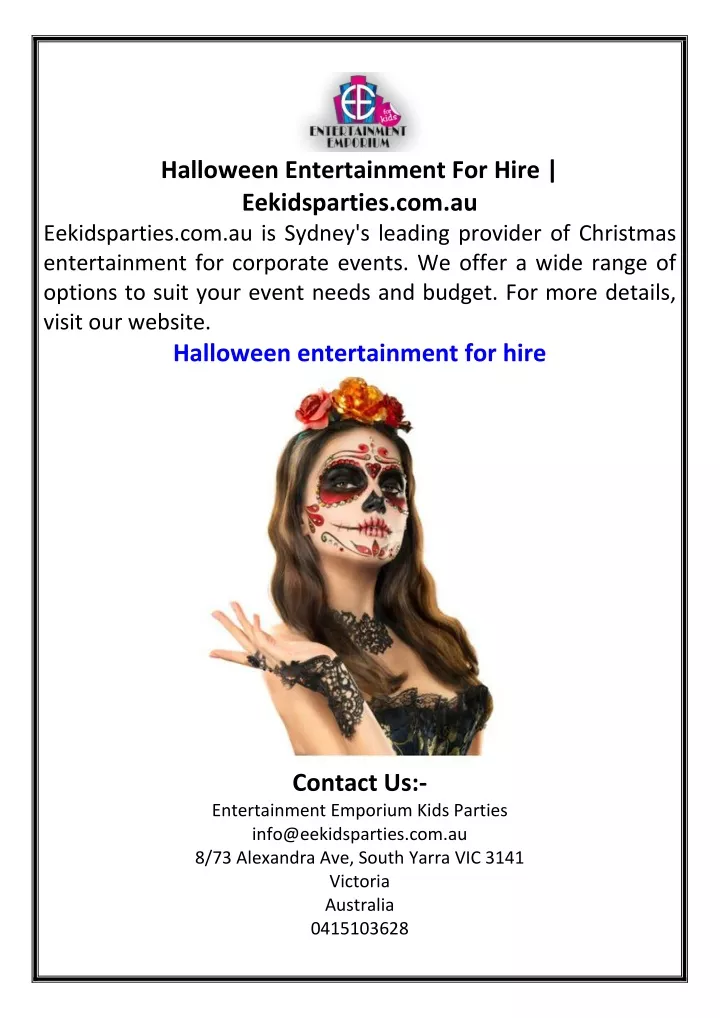 halloween entertainment for hire eekidsparties