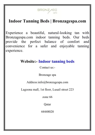 Indoor Tanning Beds  Bronzagespa.com