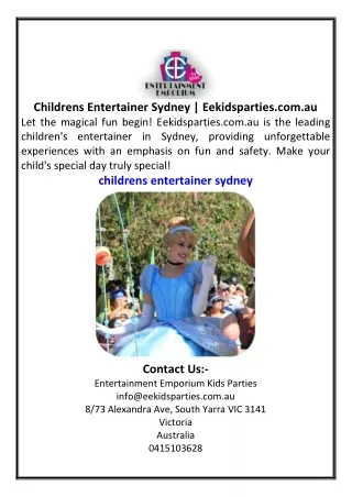 Childrens Entertainer Sydney Eekidsparties.com.au