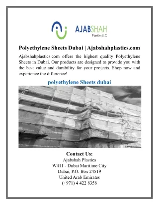 Polyethylene Sheets Dubai | Ajabshahplastics.com