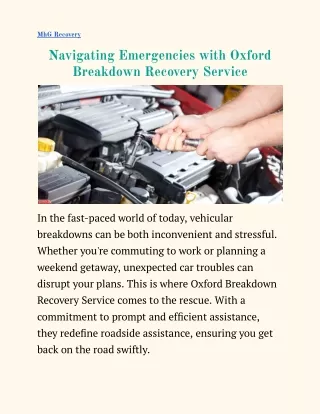 Navigating Emergencies with Oxford Breakdown Recovery Service