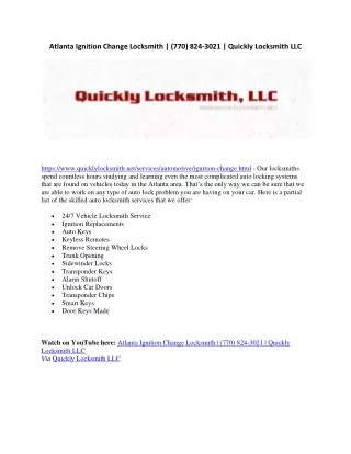 Atlanta Ignition Change Locksmith