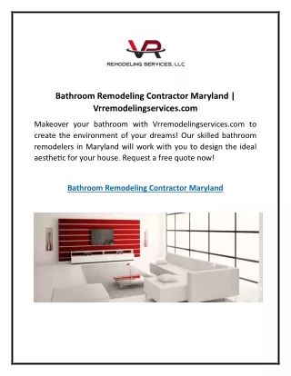 Bathroom Remodeling Contractor Maryland | Vrremodelingservices.com