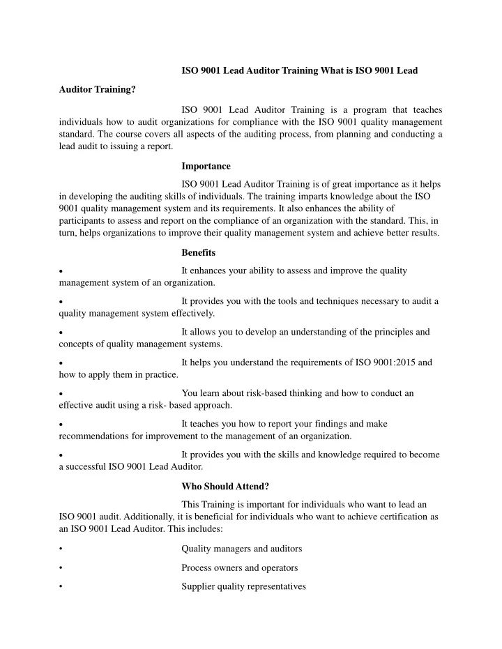 iso 9001 lead auditor training what is iso 9001