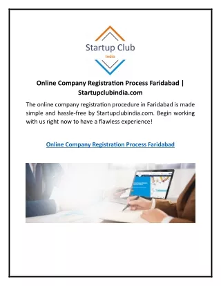 Online Company Registration Process Faridabad | Startupclubindia.com