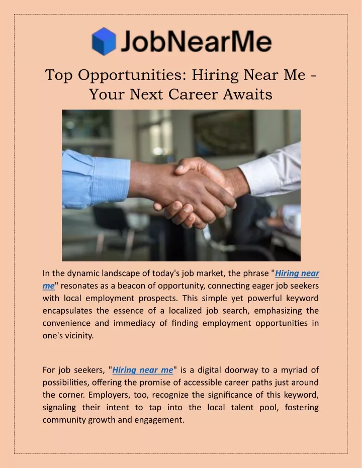 top opportunities hiring near me your next career
