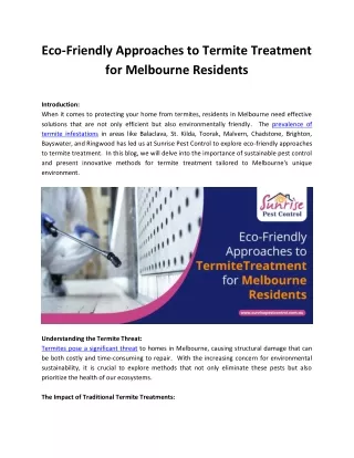Eco-Friendly Approaches to Termite Treatment for Melbourne Residents