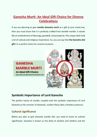 Ganesha Murti- An Ideal Gift Choice for Diverse Celebrations
