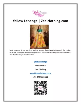 Yellow Lehenga | Zeelclothing.com