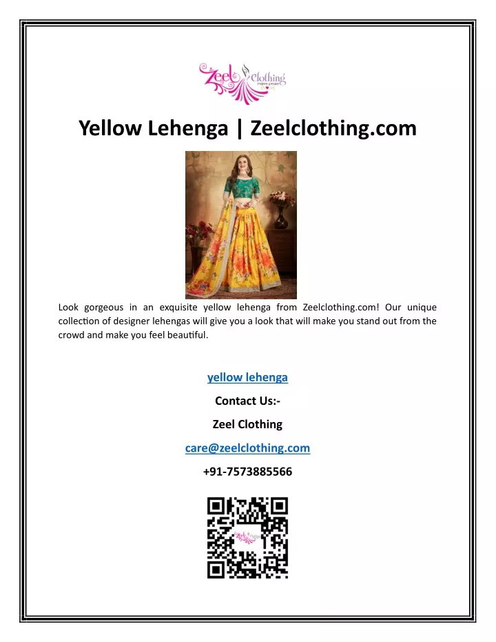 yellow lehenga zeelclothing com