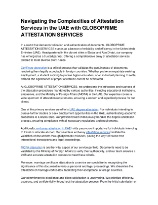 Navigating the Complexities of Attestation Services in the UAE with GLOBOPRIME ATTESTATION SERVICES