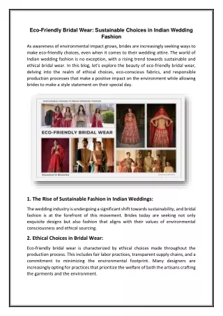 Eco-Friendly Bridal Wear Sustainable Choices in Indian Wedding Fashion