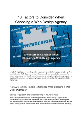 10 Factors to Consider When Choosing a Web Design Agency
