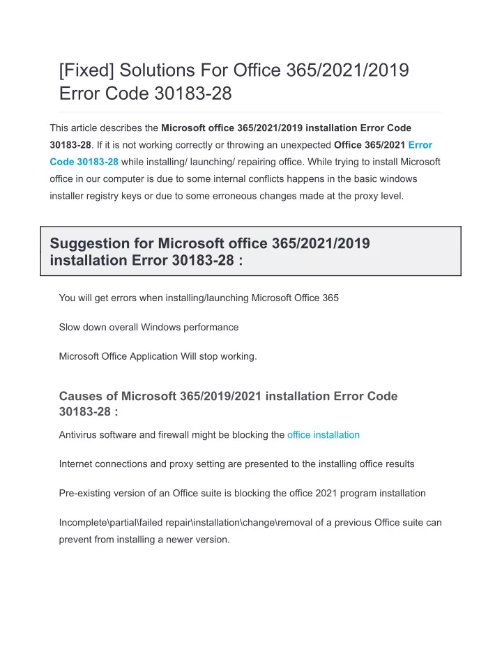 PPT - [Fixed] Solutions For Office 365_2021_2019 Error Code 30183-28 ...