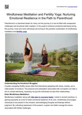 Mindfulness Meditation and Fertility Yoga - Nurturing Emotional Resilience in the Path to Parenthood