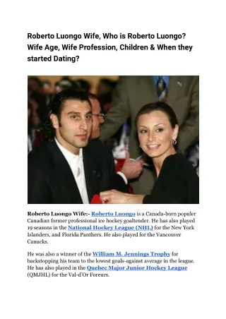Roberto Luongo Wife, Who is Roberto Luongo_ Wife Age, Wife Profession, Children & When they started Dating_