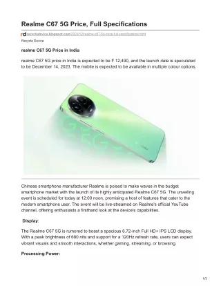 realme c67 5g price full specifications
