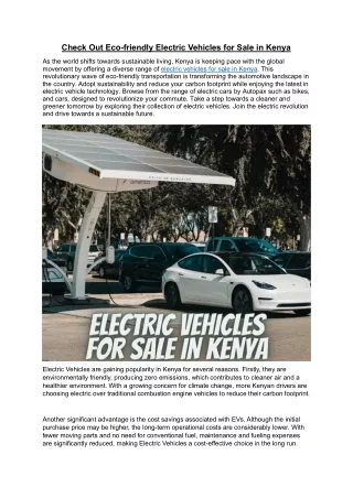 Check Out Eco-friendly Electric Vehicles for Sale in Kenya