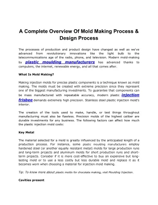 A Complete Overview Of Mold Making Process & Design Process