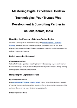 Mastering Digital Excellence_ Gedexo Technologies, Your Trusted Web Development & Consulting Partner in Calicut, Kerala,