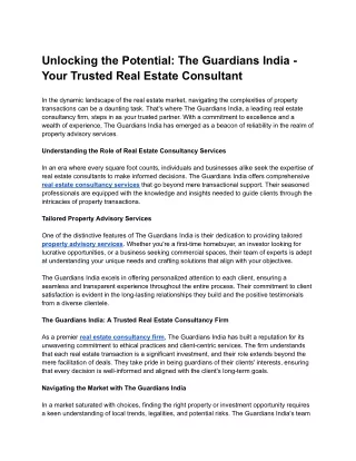 Unlocking the Potential_ The Guardians India - Your Trusted Real Estate Consultant