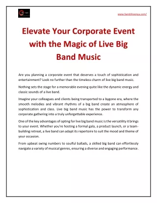 Elevate Your Corporate Event with the Magic of Live Big Band Music