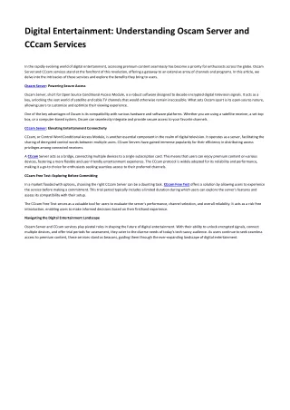 Digital Entertainment Understanding Oscam Server and CCcam Services
