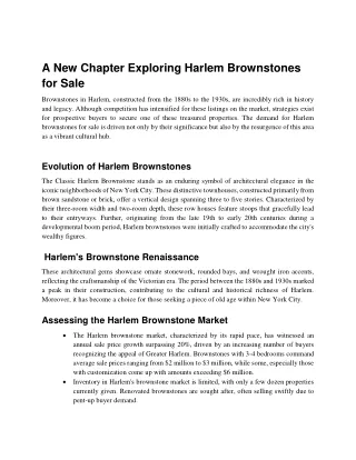 A New Chapter Exploring Harlem Brownstones for Sale