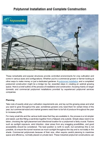 Polytunnel Installation and Complete Construction