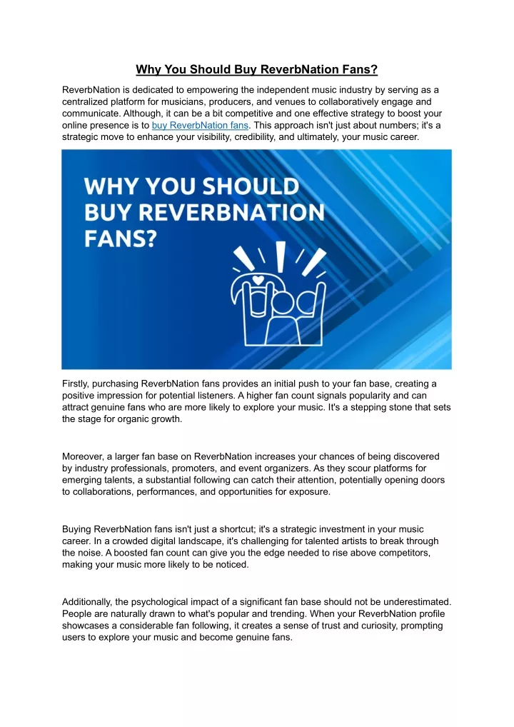 why you should buy reverbnation fans